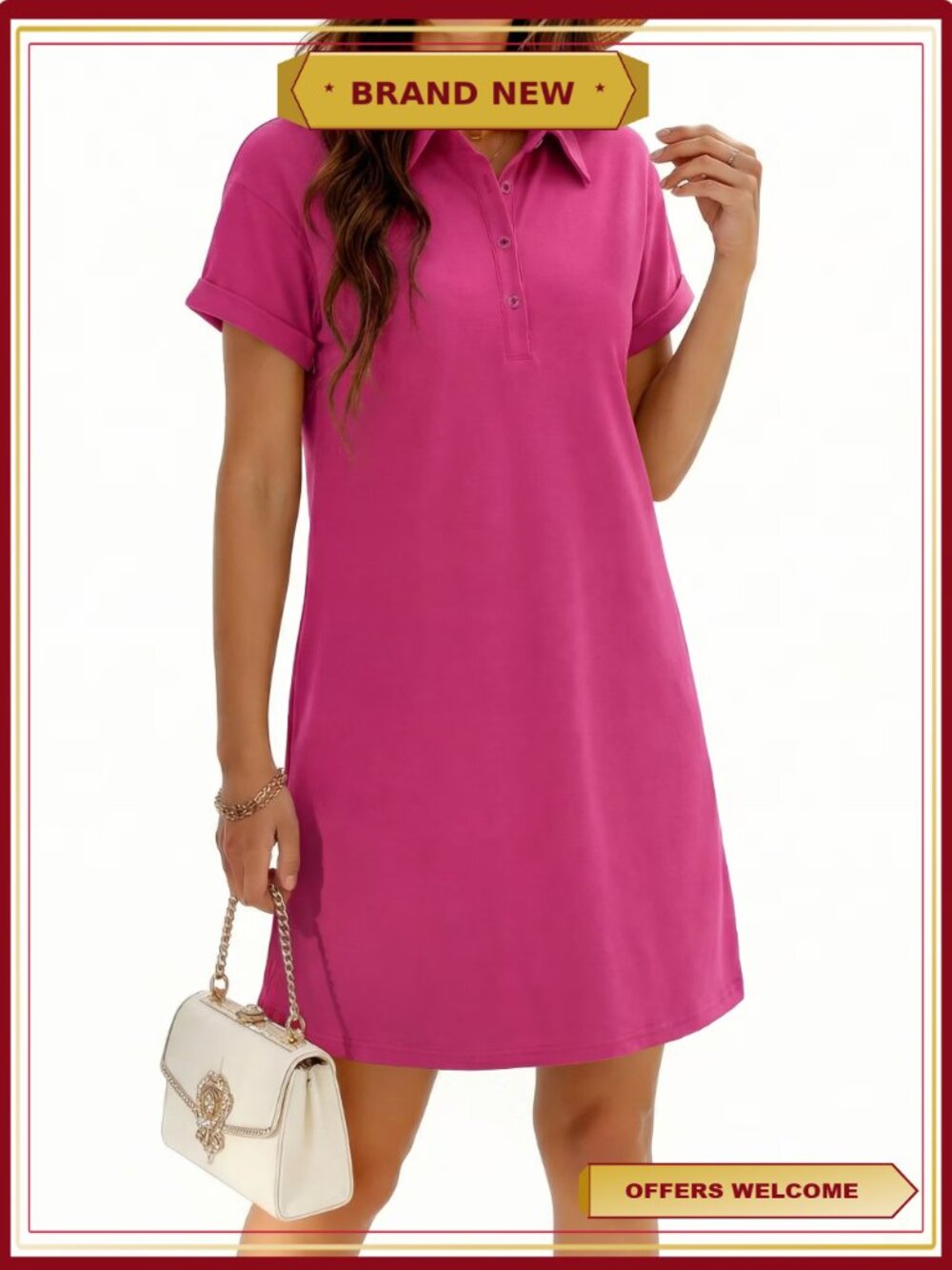 Short Sleeve Polo T Shirt Dress Beach Sundress with Pockets